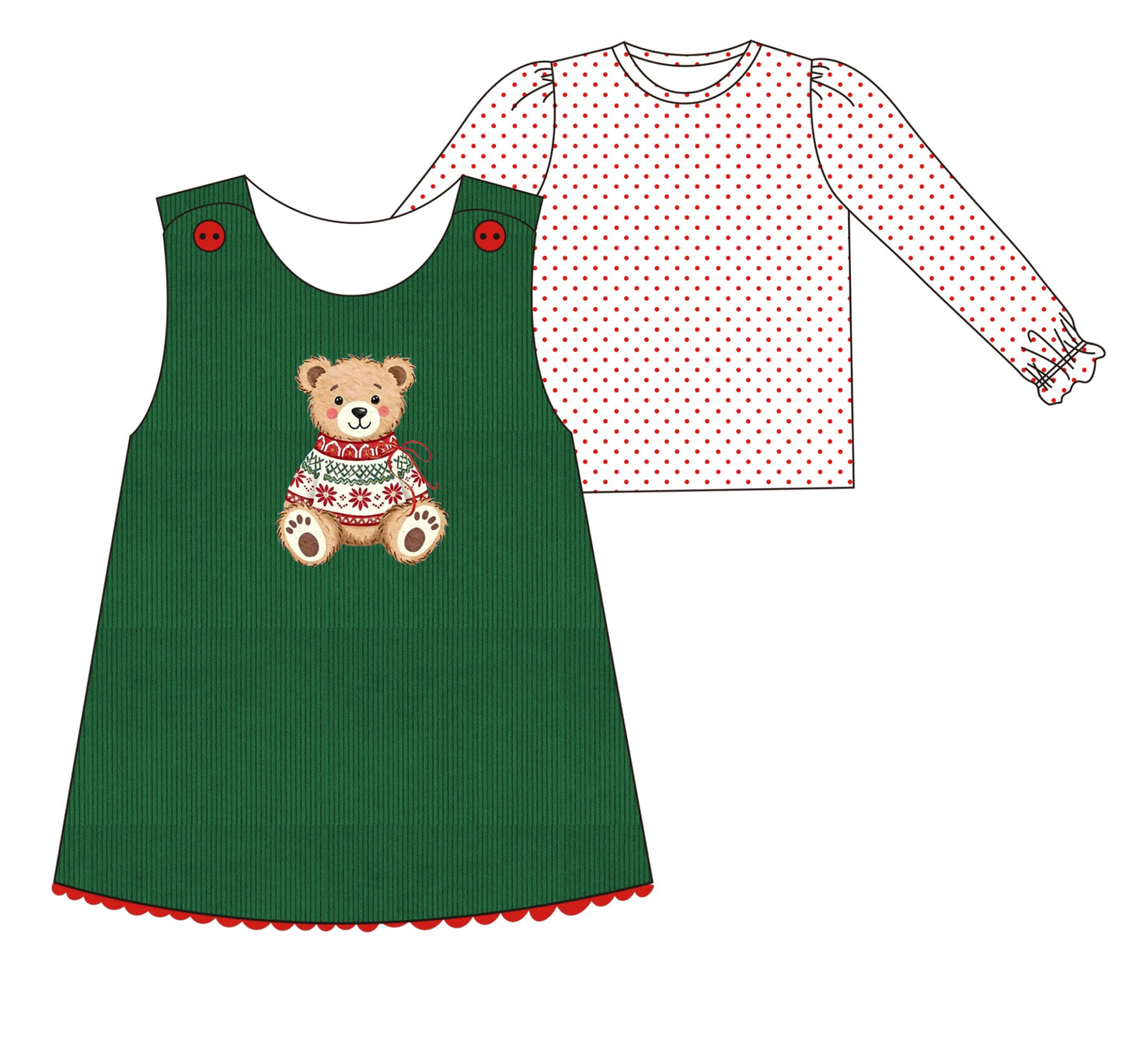 Cardigan Bear Corduroy Dress & Undershirt