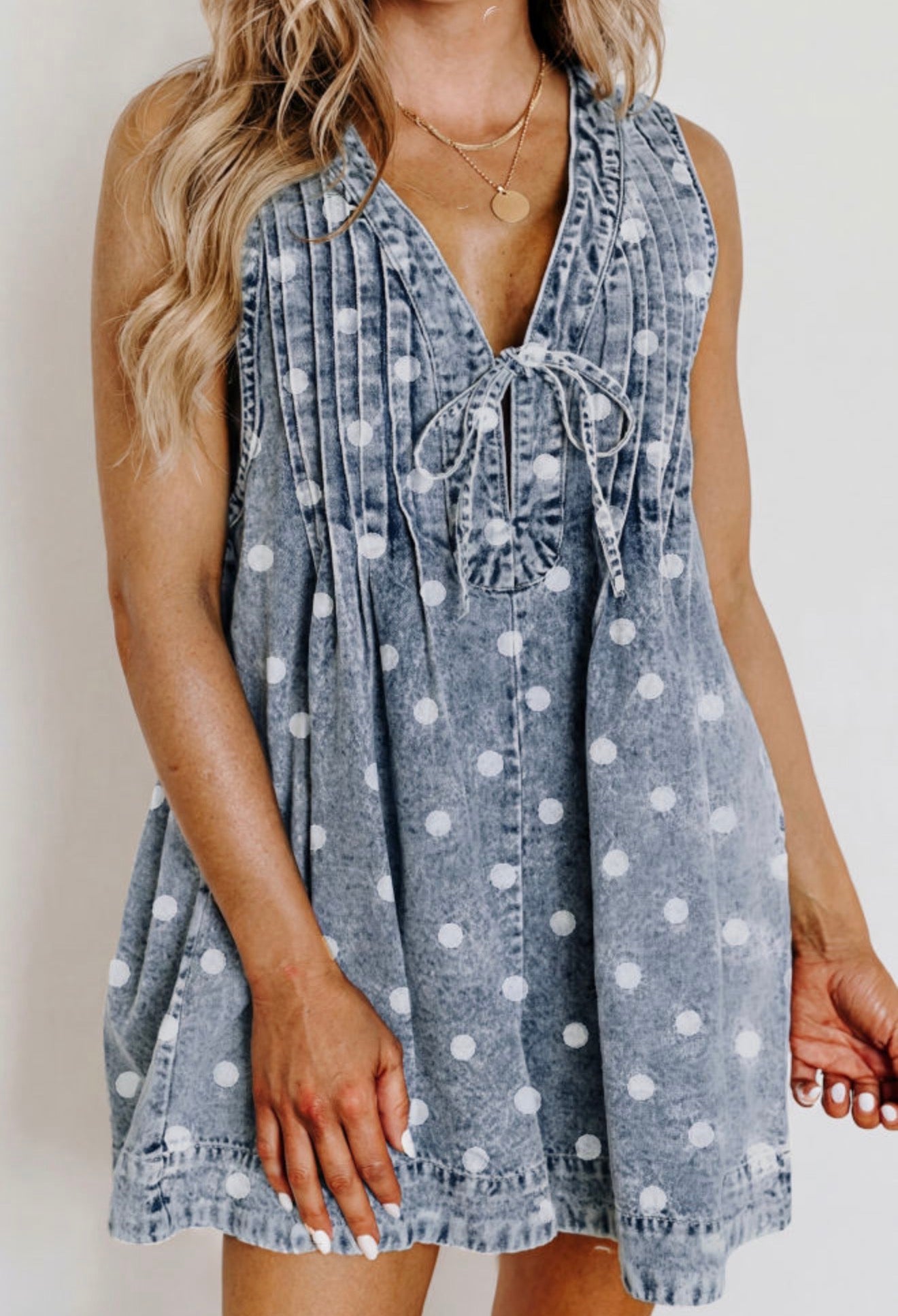 Polka Dot Denim Romper