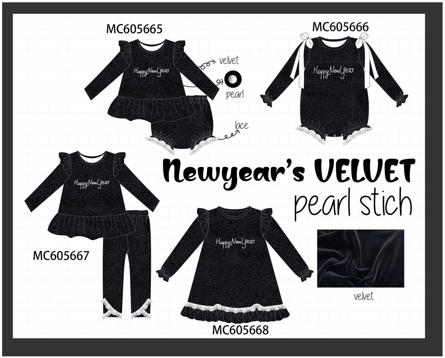 PO93 Black happy new year velvet pearl collection