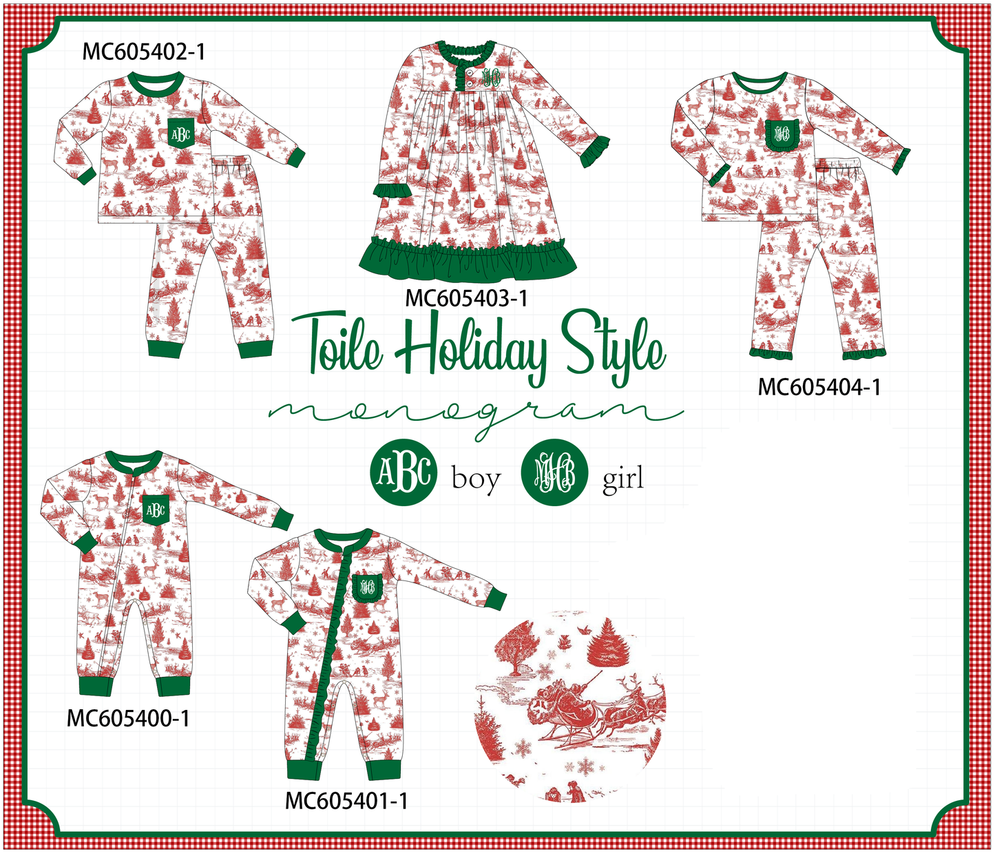 PO93 Classic Christmas Toile monogram embroidery collection