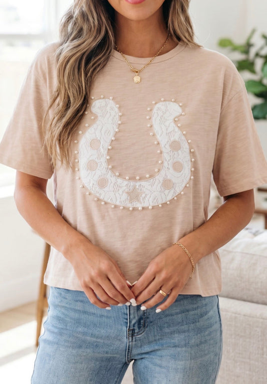 Lace Beaded Horseshoe Tee