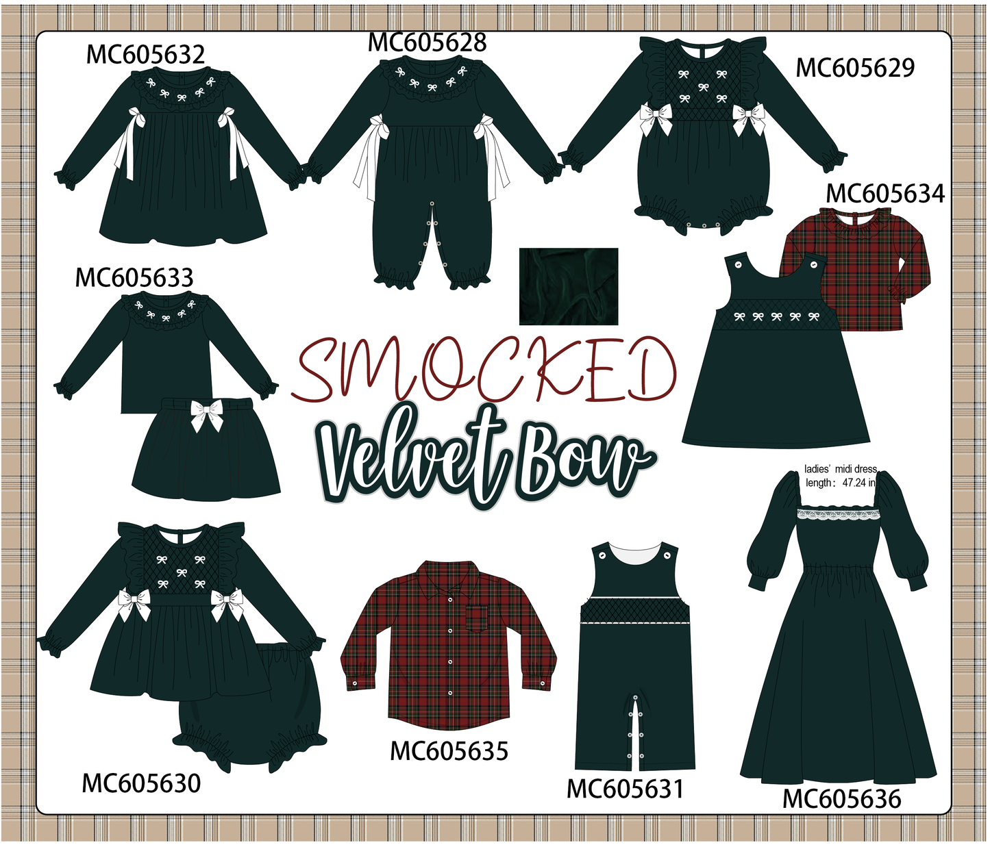 PO93 Forest velvet bow smocked ruffle collection