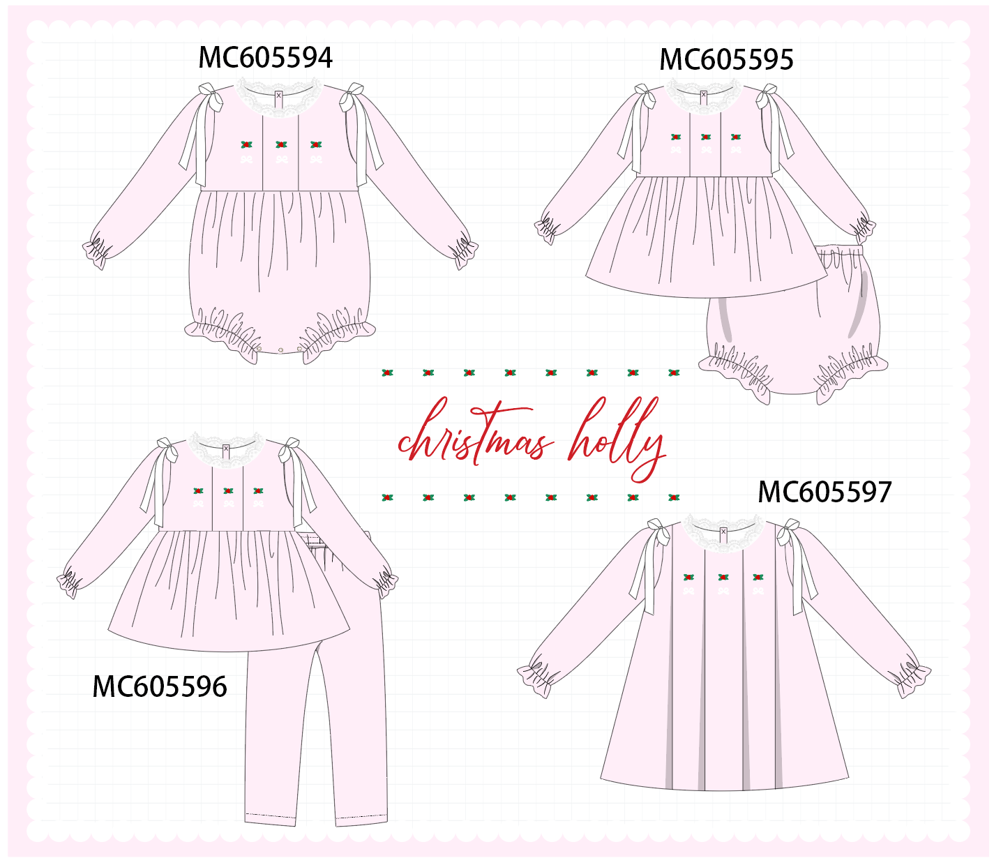 PO93 Pink christmas holly embroidery collection