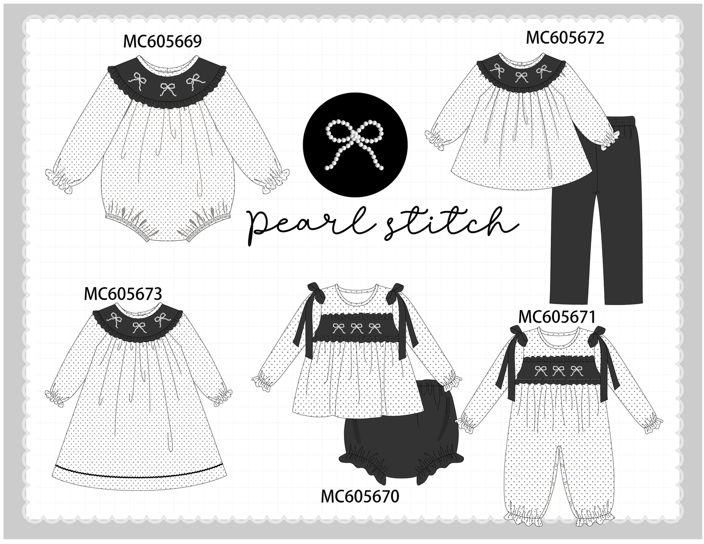 PO93 White bow pearl stich dot collection